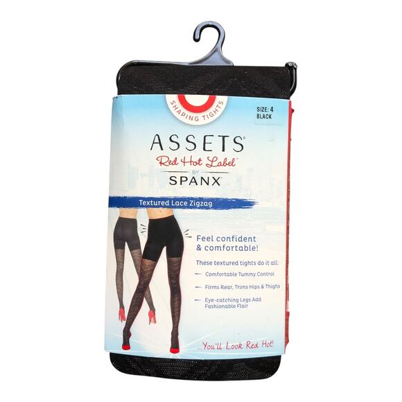 Set of 2 Spanx Assets Red Hot Label Shaping Tights Black Lace Zigzag Size 4 New - Picture 3 of 12